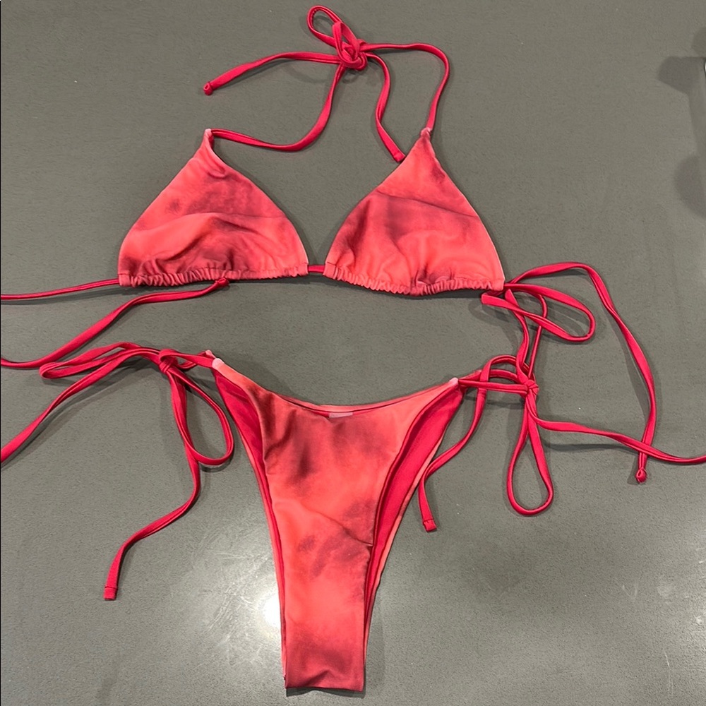 Red Tie-Dye Bikini Set